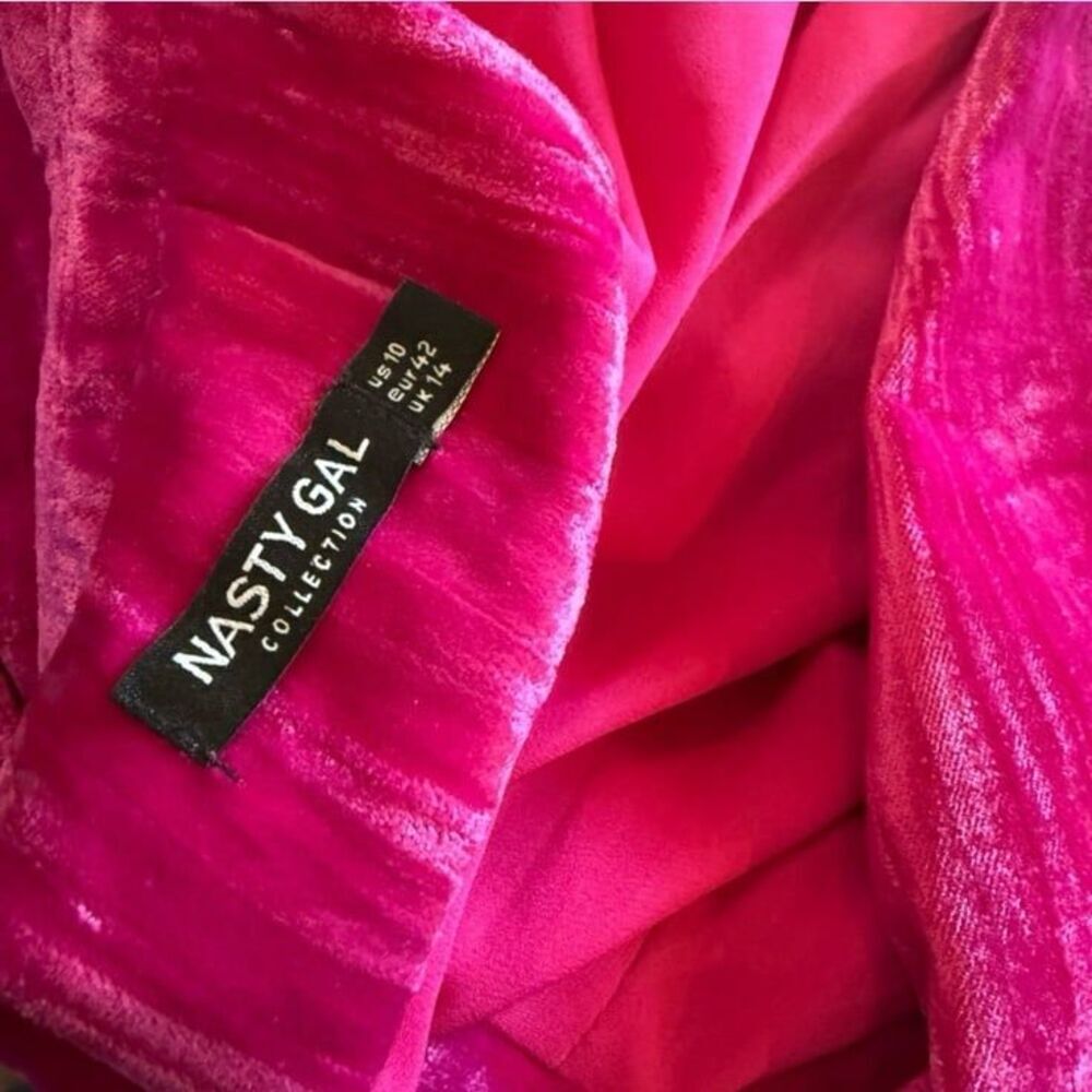 Nasty Gal Hot Pink Crushed Velvet Blazer Size 10 | Statement Party Jacket - Picture 7 of 10